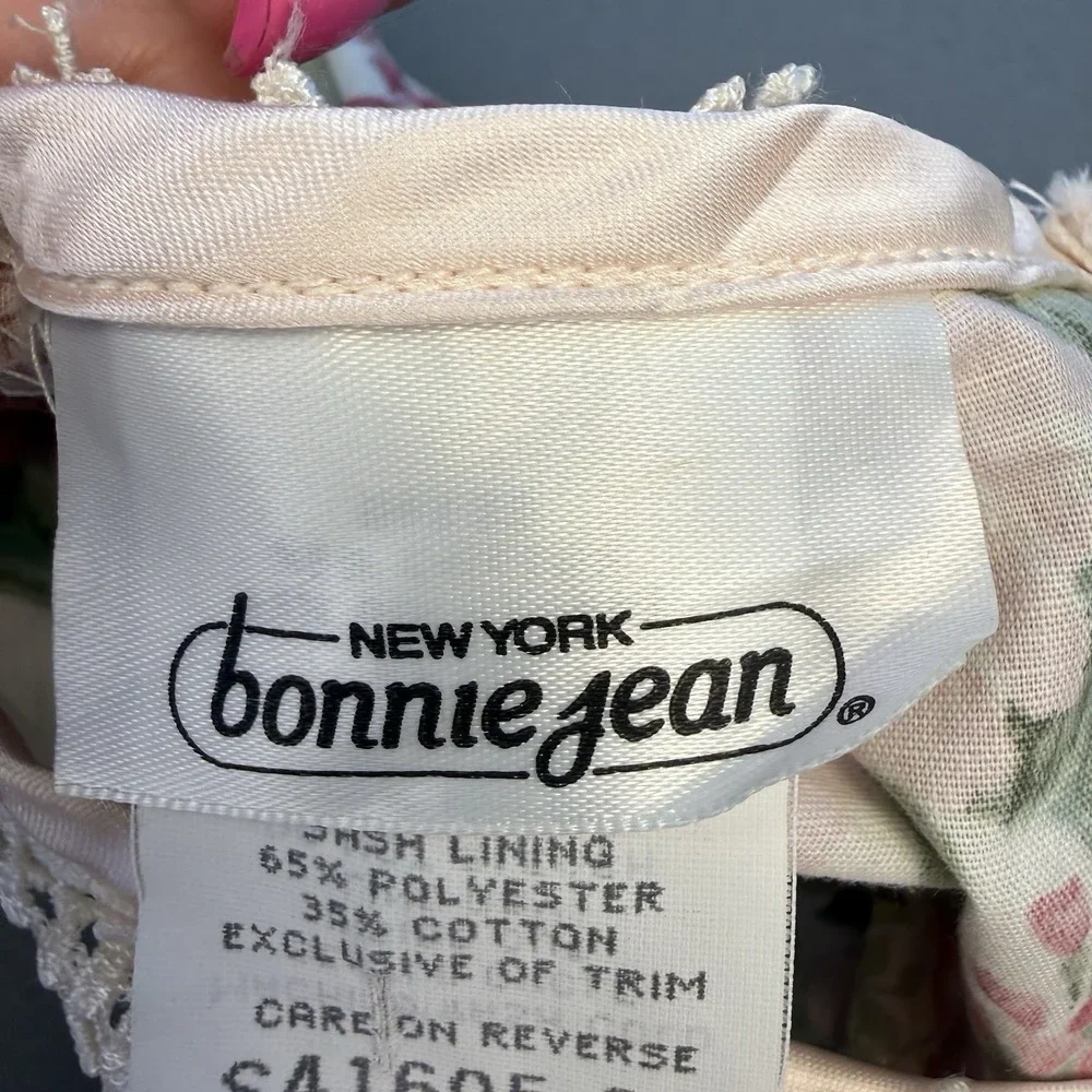 Bonnie Jean Girls Size 7 Floral Flowers Lace Multicolor Dress Puff Sleeves Bow